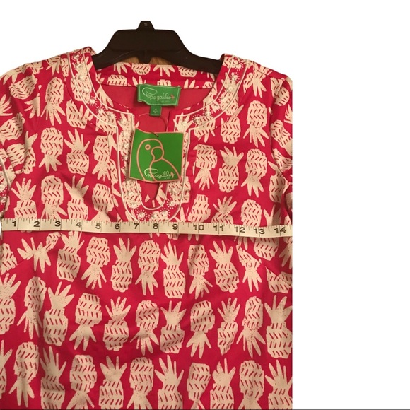 Pappagallo pineapple print embroidered short pink & white dress size 4 new - Picture 10 of 14
